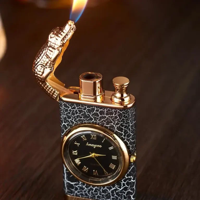 Metal Windproof Crocodile Lighter Blue Flame with watch